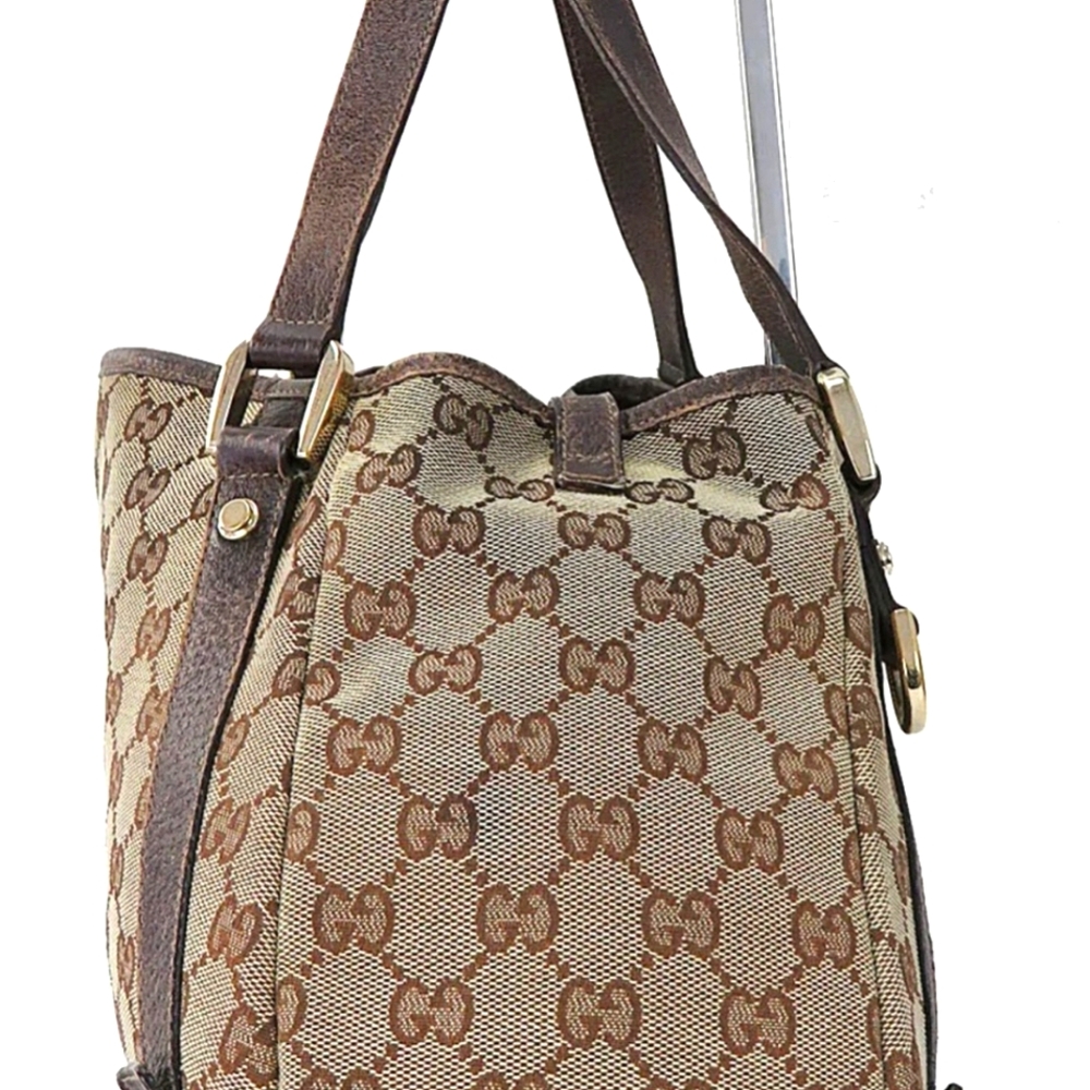 👜  GUCCi ®️  Brown Monogram Cloth & Leather Shoulder Bag Purse - Picture 3 of 16